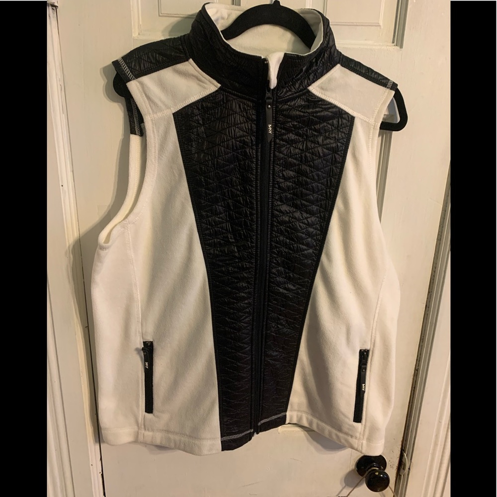 Mark New York flannel vest with faux leather trim